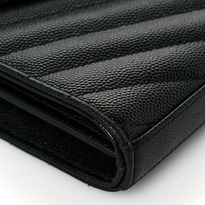 Saint Laurent Grain De Poudre Matelasse Chevron Monogram Chain Wallet Black 8 of 12