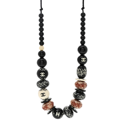 Chanel Engraved Wood Beaded CC Rope Necklace Black Multicolor 1 of 4