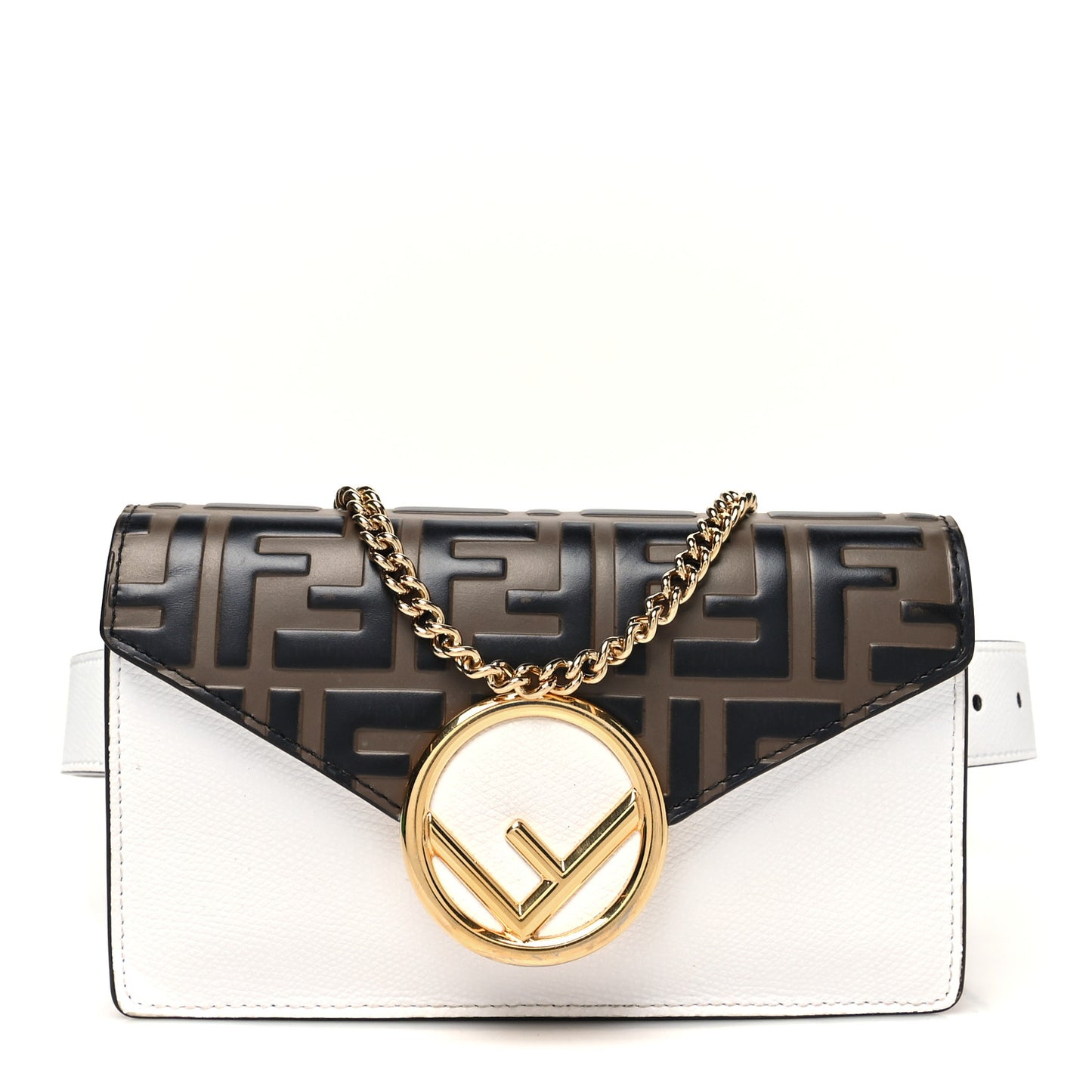 Vitello Cruise F is Fendi Bi-Color FF 1974 Embossed Envelope Belt Bag Maya White Ice