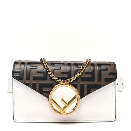 Fendi Vitello Cruise F is Fendi Bi-Color FF 1974 Embossed Envelope Belt Bag Maya White Ice 1 of 14