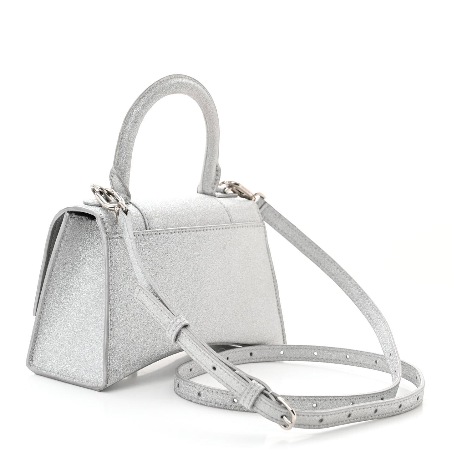 Sparkling Fabric Hourglass Top Handle Bag XS Silver
