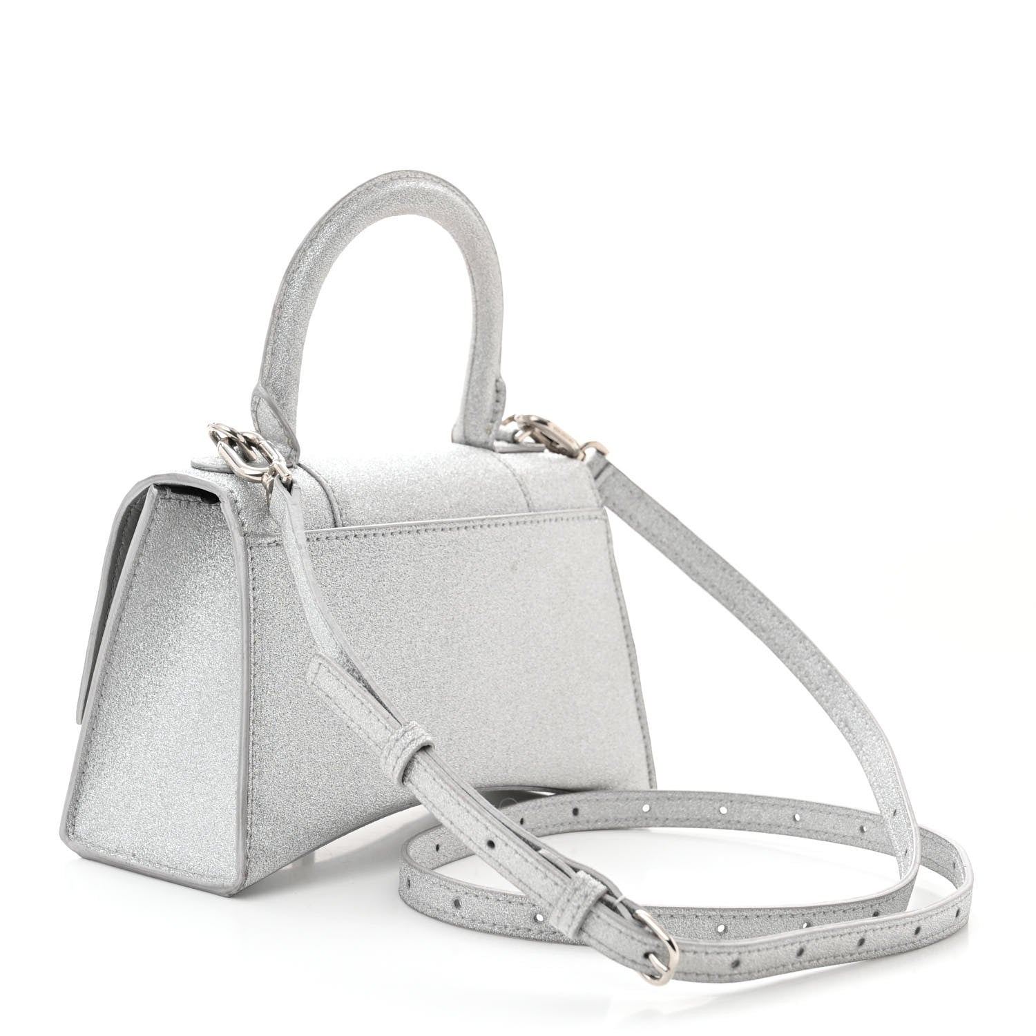 Balenciaga Sparkling Fabric Hourglass Top Handle Bag XS Silver 3 of 13