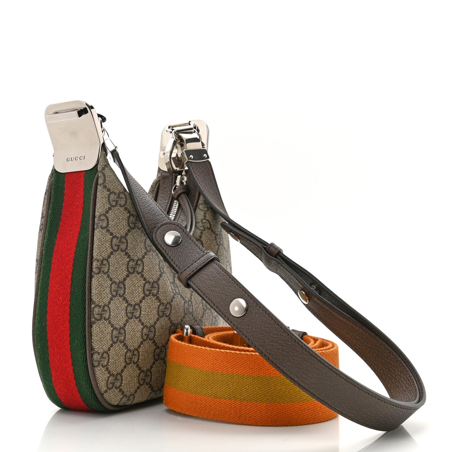 GG Supreme Monogram Textured Calfskin Web Small Attache Shoulder Bag Beige Ebony New Acero