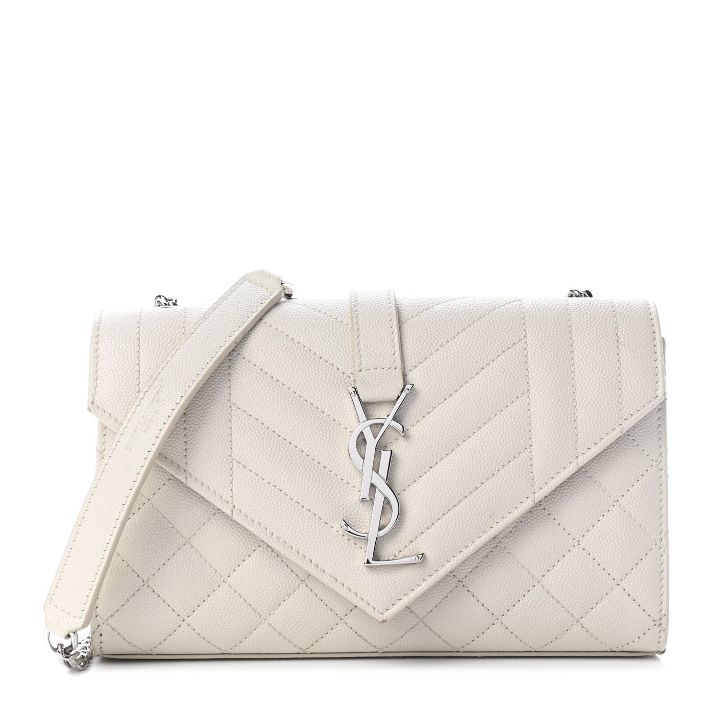 Grain De Poudre Textured Mixed Matelasse Triquilt Small Monogram Satchel Optical White