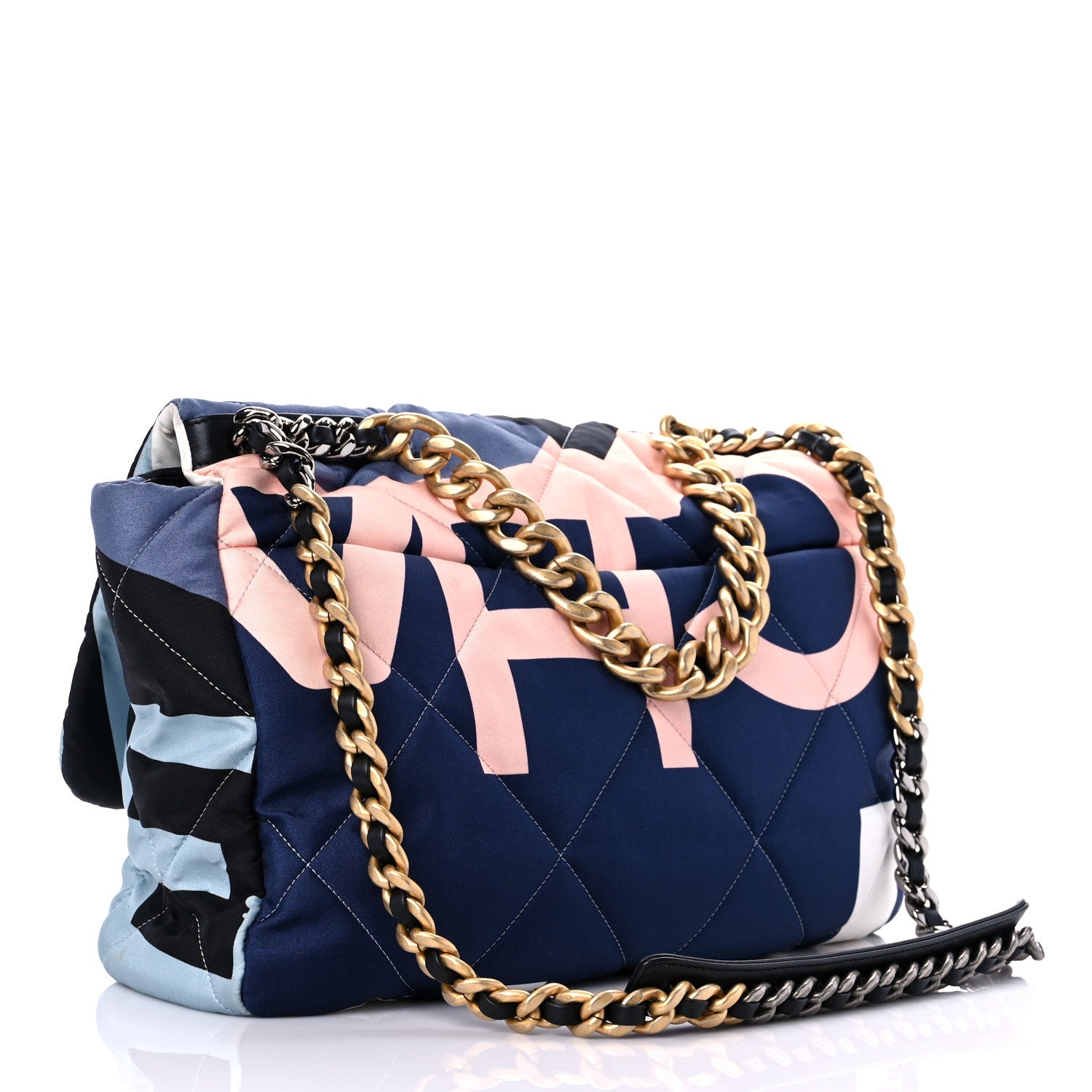 Chanel Silk Maxi Scarf Chanel 19 Flap Black Blue White 3 of 17