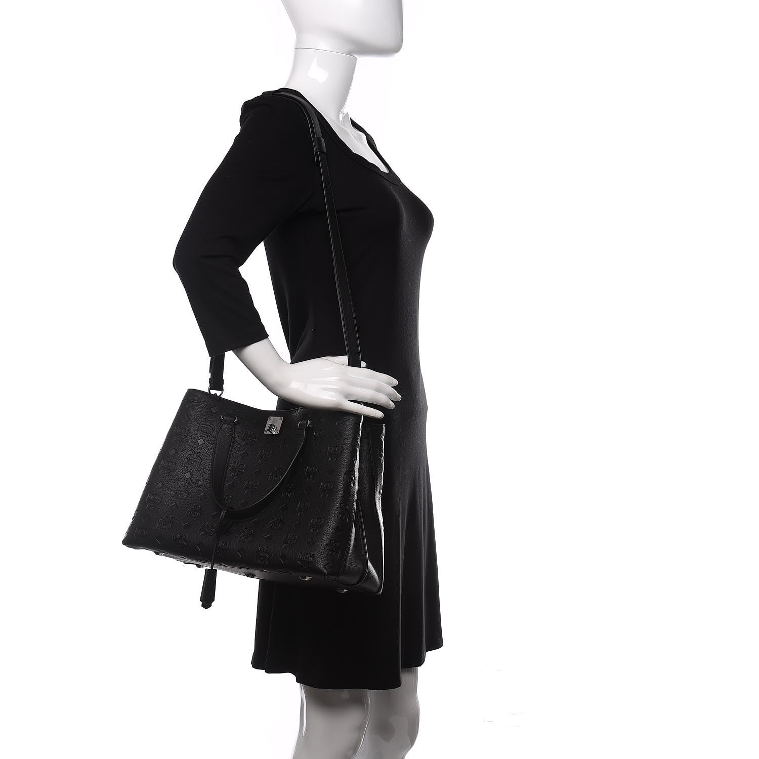 MCM Calfskin Ottomar Monogram Large Essential Tote Black 2 of 9