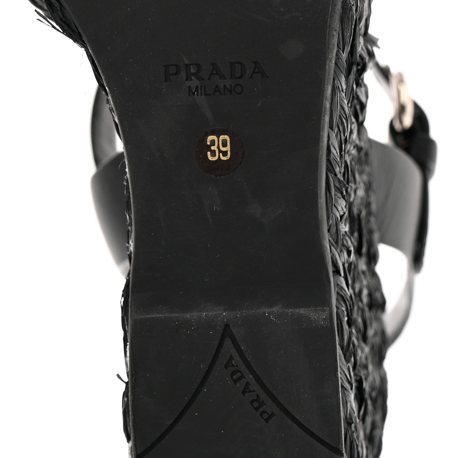 Prada Raffia Crisscross Wedge Sandals 39 Black 6 of 15