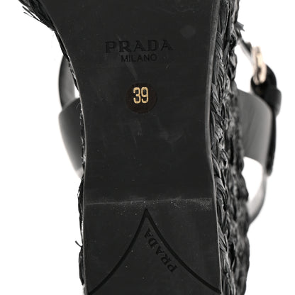 Prada Raffia Crisscross Wedge Sandals 39 Black 6 of 15