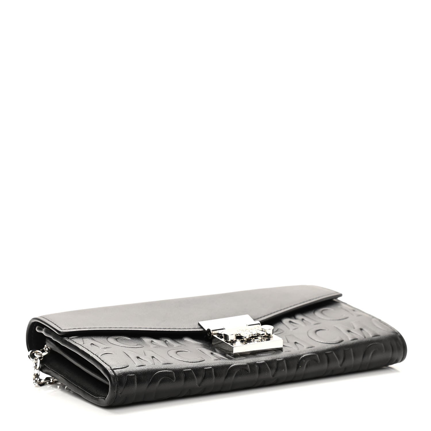 MCM Calfskin Logo Embossed Large Patricia Wallet On Chain Black 3 of 8