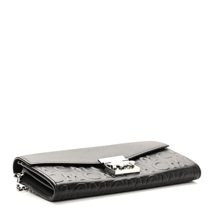 MCM Calfskin Logo Embossed Large Patricia Wallet On Chain Black 3 of 8
