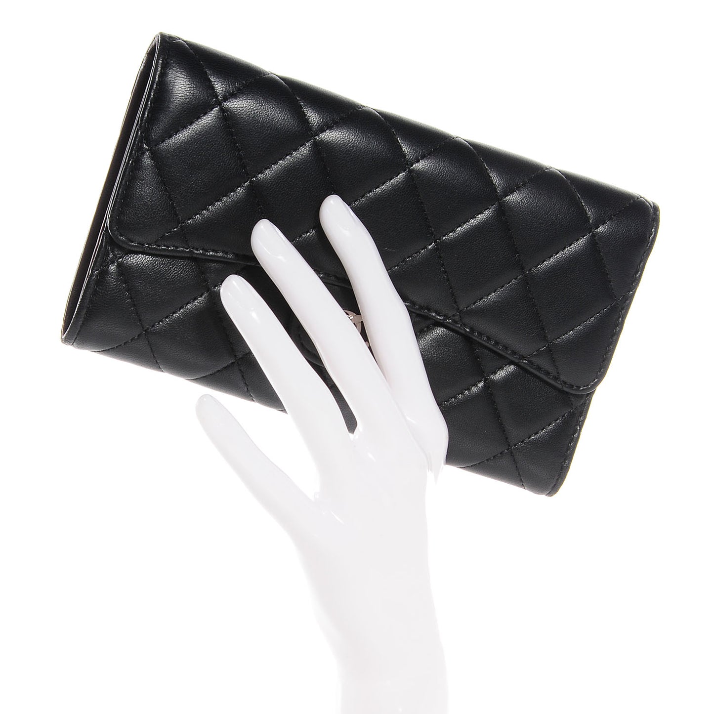 Lambskin Quilted Large Flap Wallet Black
