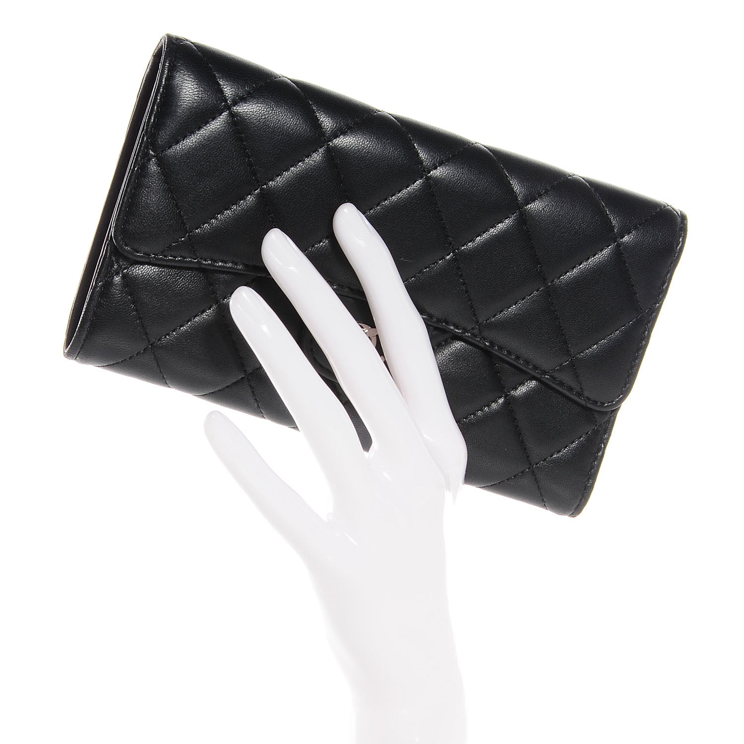 Chanel Lambskin Quilted Large Flap Wallet Black 2 of 8