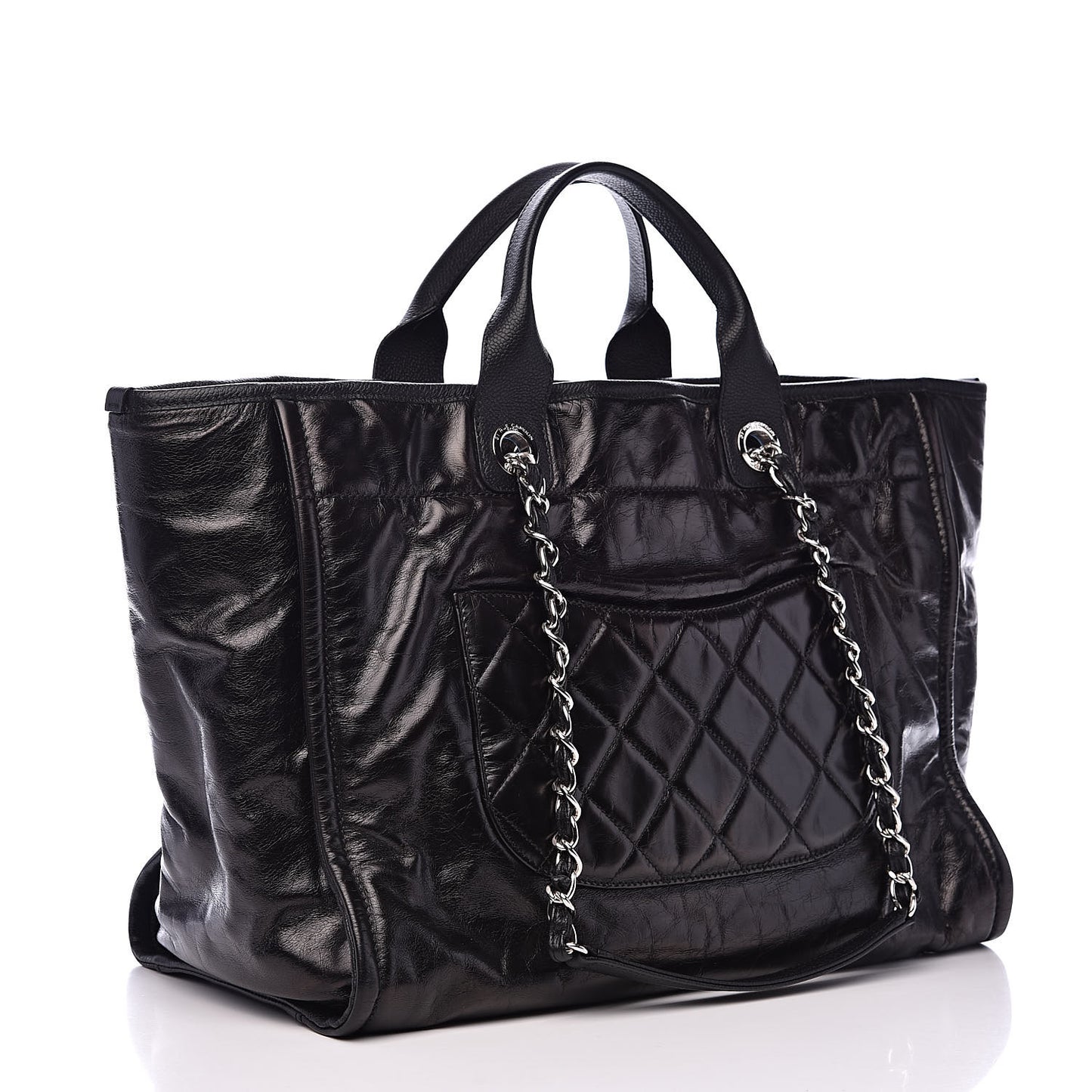 Glazed Calfskin Large Deauville Tote Black