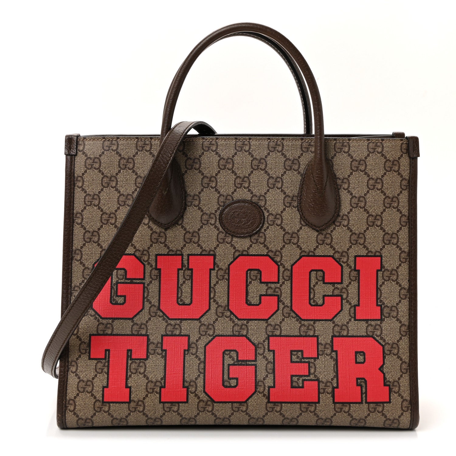 Gucci GG Supreme Monogram Textured Dollar Calfskin Web Gucci Tiger Small Retro Interlocking G Tote Bag Beige Ebony Live Red New Shamarock New Acero 1 of 9