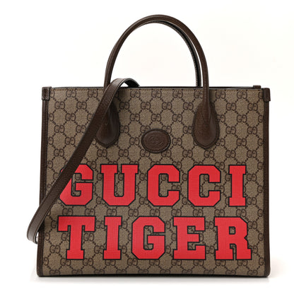 Gucci GG Supreme Monogram Textured Dollar Calfskin Web Gucci Tiger Small Retro Interlocking G Tote Bag Beige Ebony Live Red New Shamarock New Acero 1 of 9