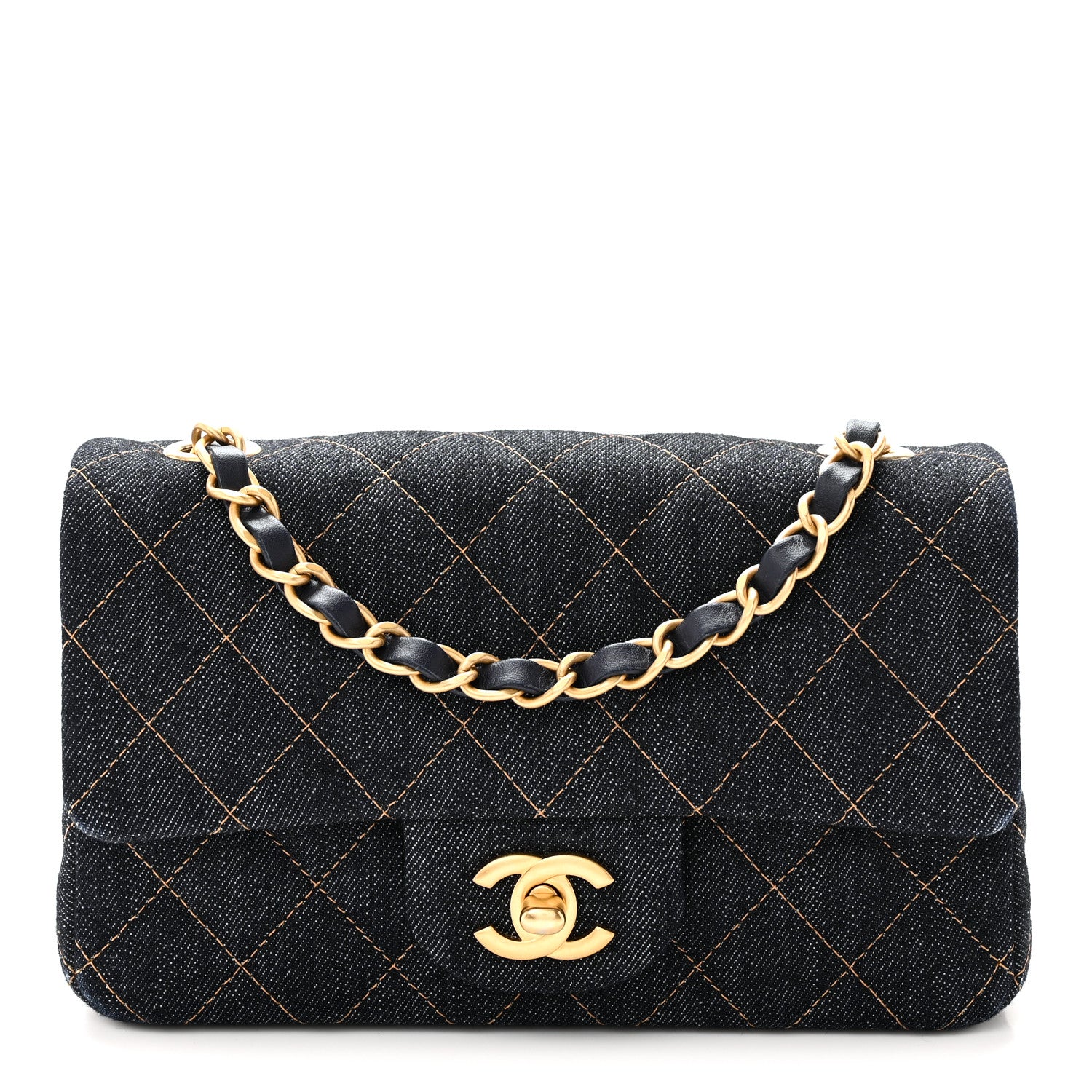 Chanel Denim Quilted Mini Rectangular Flap Dark Blue Orange 1 of 10