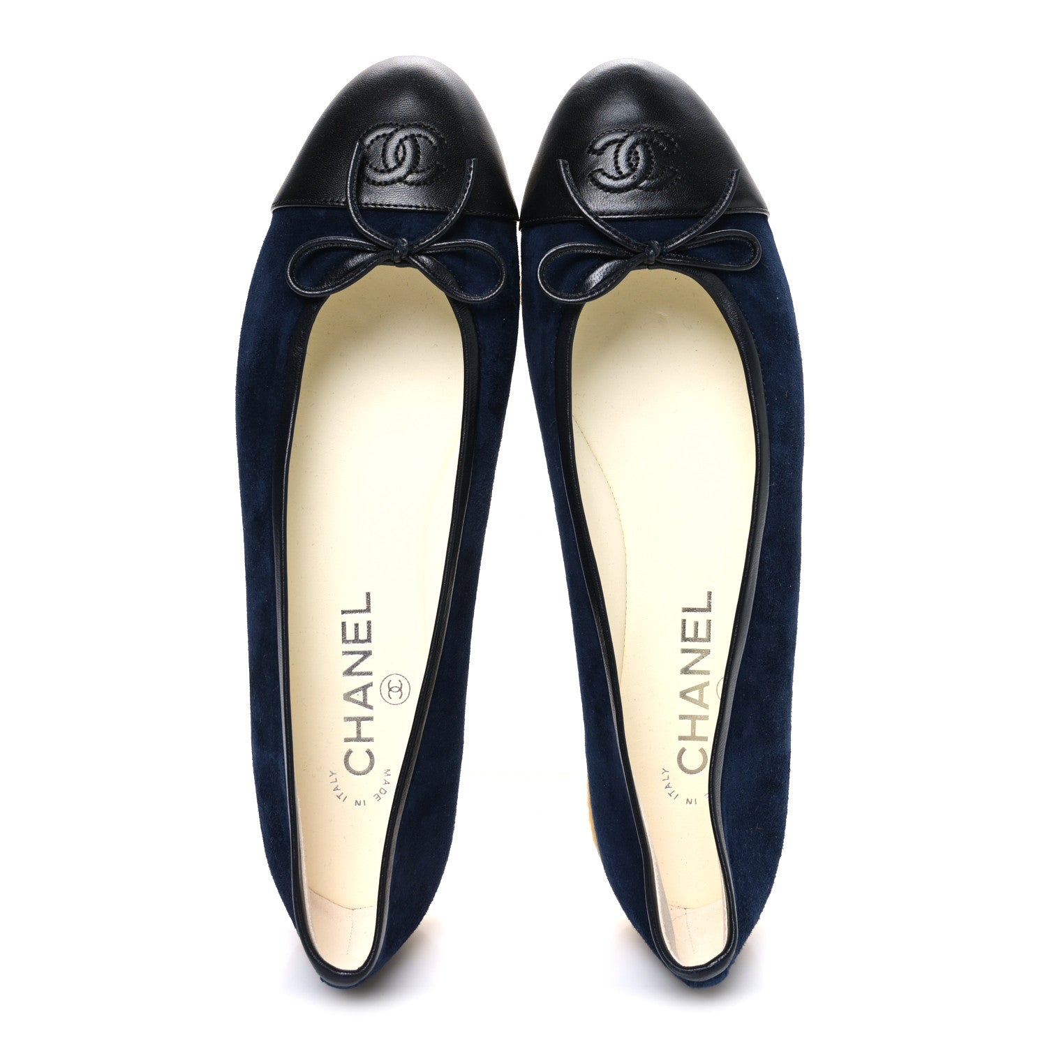 Chanel Suede Calfskin Cap Toe CC Ballerina Flats 40 Navy Black 2 of 10