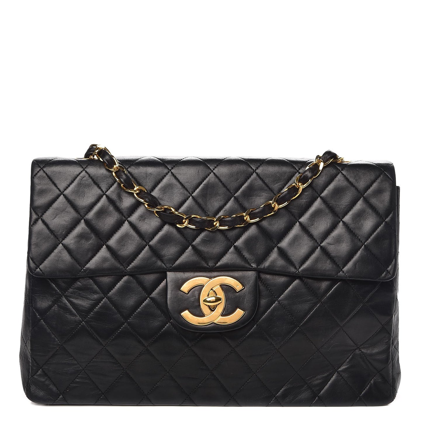 Lambskin Quilted XL Jumbo Single Flap Black