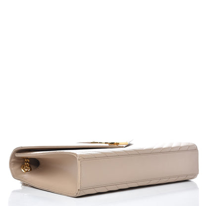 Saint Laurent Grain De Poudre Matelasse Chevron Large Monogram Satchel Dark Beige 4 of 14