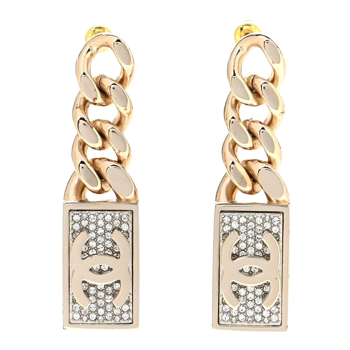 Crystal Dog Tag Charm Earrings Gold