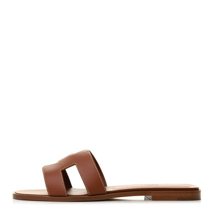 Hermes Box Calfskin Oran Sandals 38 Gold 1 of 8
