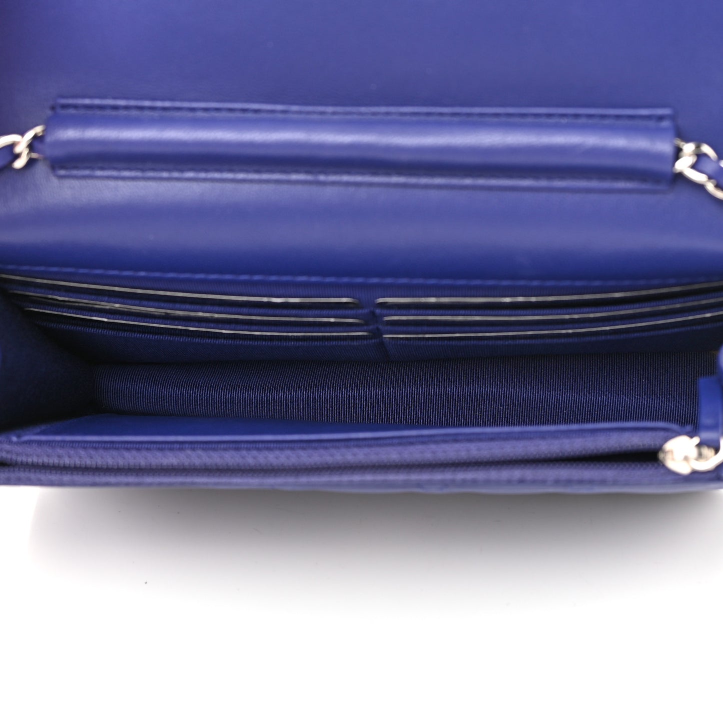 Lambskin Quilted Wallet On Chain WOC Blue