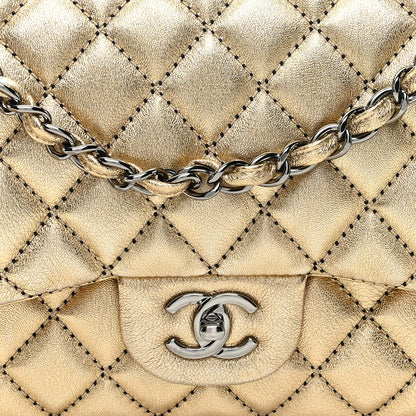 Chanel Metallic Washed Lambskin Quilted Jumbo Double Flap Dark Gold 8 of 11