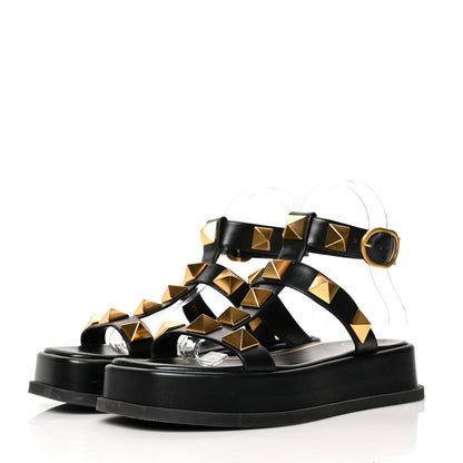Valentino Garavani Calfskin Roman Stud Ankle Strap 30/40mm Platform Sandals 37.5 Black 3 of 8