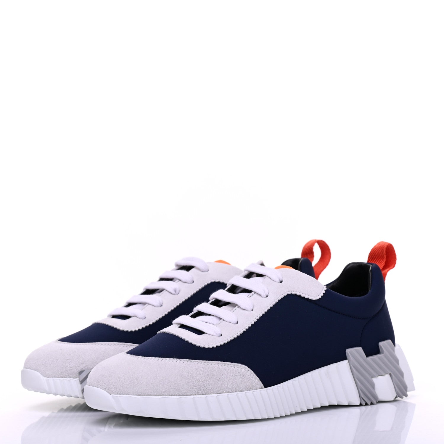 Hermes Technical Jersey Suede Goatskin Bouncing Sneakers 37 Marine 3 of 9