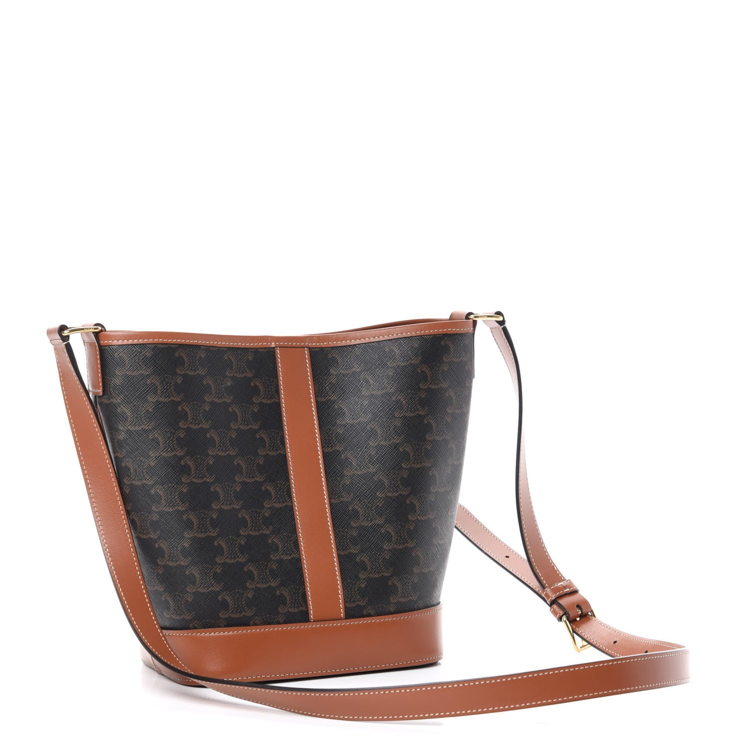 Celine Triomphe Canvas Calfskin Small Bucket Bag Tan 3 of 9