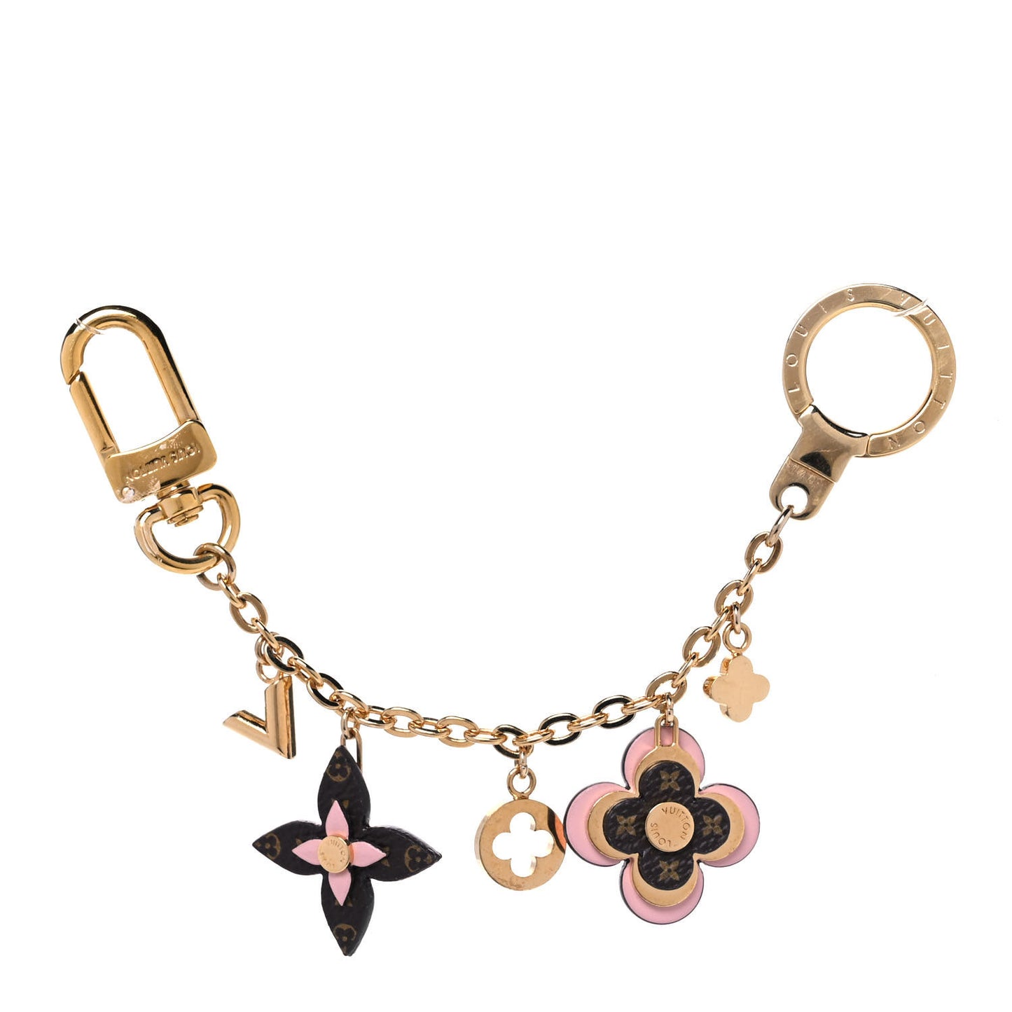 Brass Monogram Blooming Flowers Bag Charm Key Holder Rose Ballerine