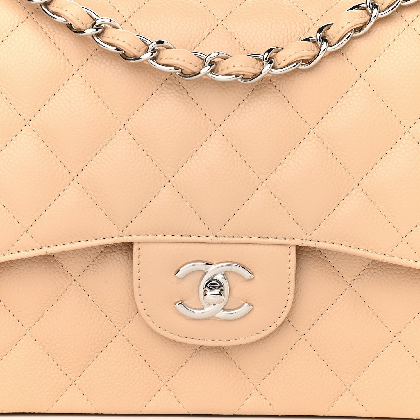 Caviar Quilted Jumbo Double Flap Beige