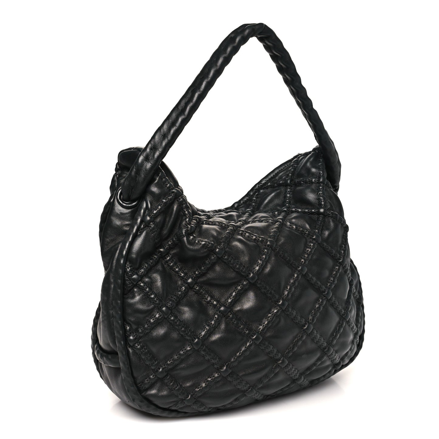 Quilted Lambskin Hidden Chain Hobo Black