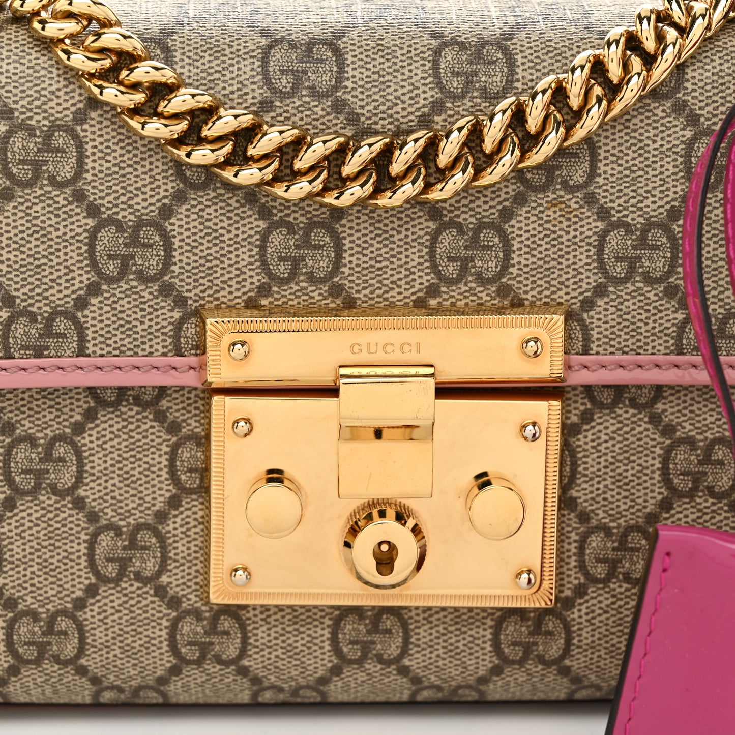 GG Supreme Monogram Patent Small Padlock Shoulder Bag Multicolor