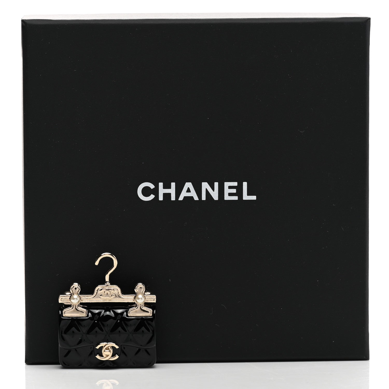 Chanel Metal Enamel Quilted Flap Hanger Brooch Gold Black 5 of 5