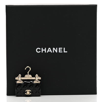 Chanel Metal Enamel Quilted Flap Hanger Brooch Gold Black 5 of 5