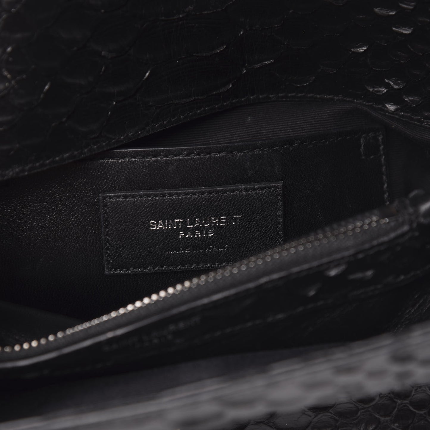 Calfskin Python Embossed Monogram Medium College Bag Black