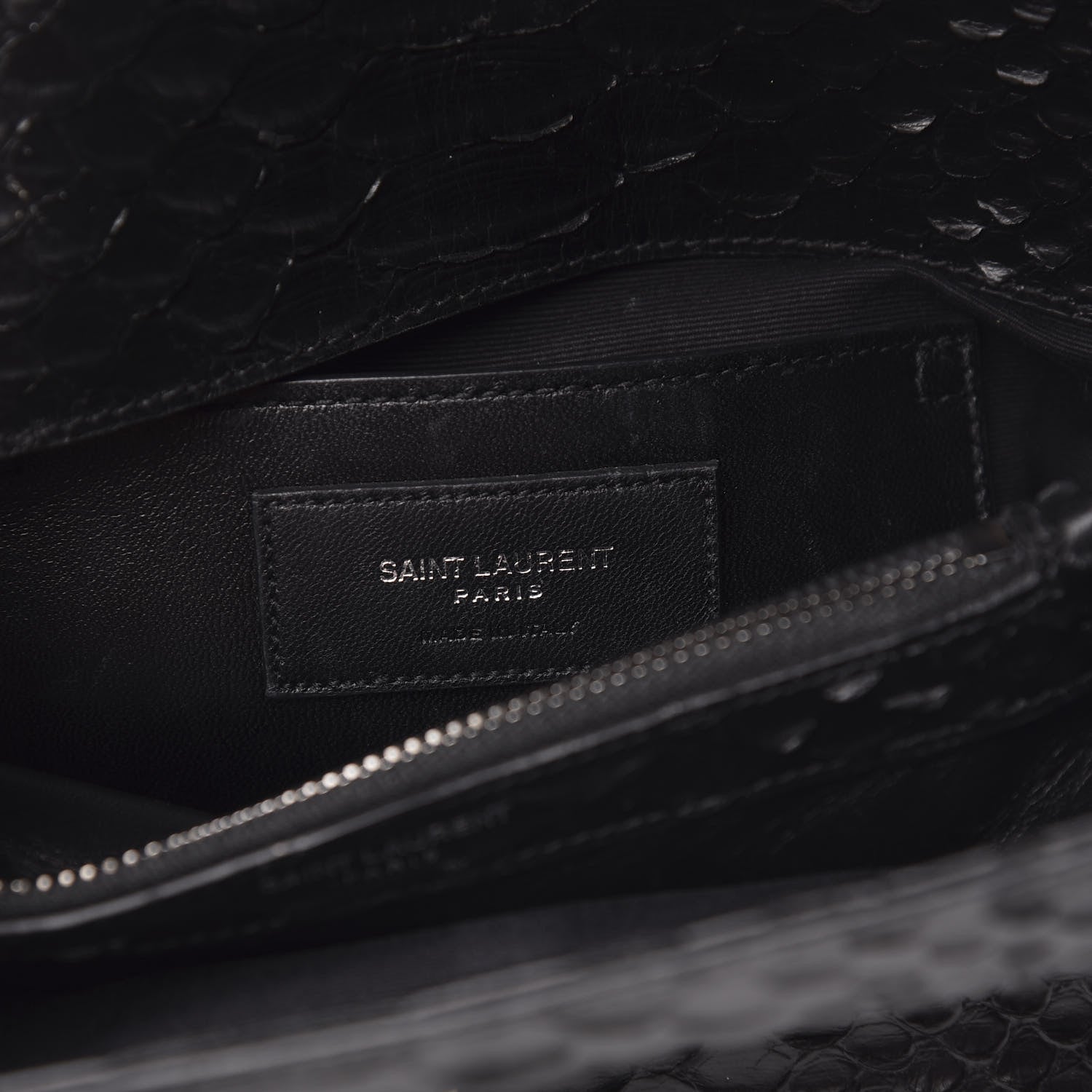 Saint Laurent Calfskin Python Embossed Monogram Medium College Bag Black 7 of 9