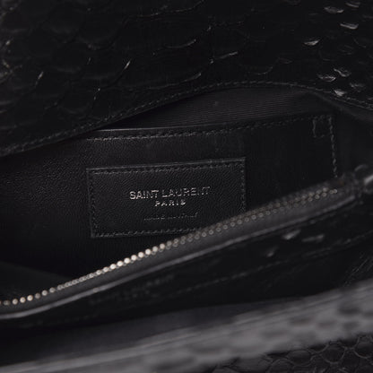 Saint Laurent Calfskin Python Embossed Monogram Medium College Bag Black 7 of 9