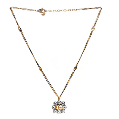 Chanel GUCCI Crystal Embellished Double G Necklace Aged Gold 3 of 5
