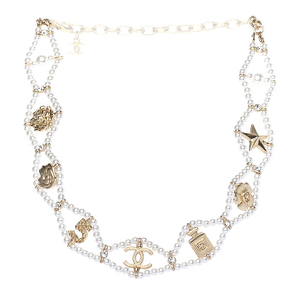 Chanel Pearl Crystal CC No 5 Perfume Bottle Choker Necklace Gold 1 of 4