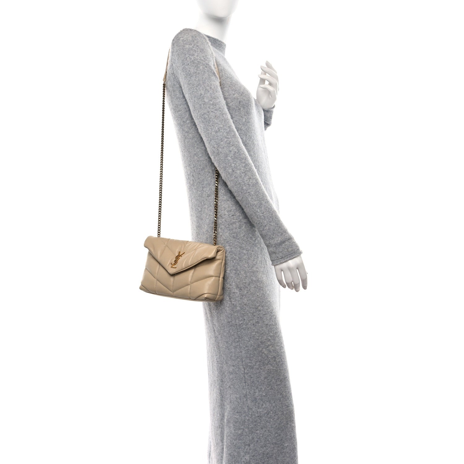 Saint Laurent Lambskin Quilted Toy Loulou Puffer Monogram Chain Satchel Avorio 2 of 11