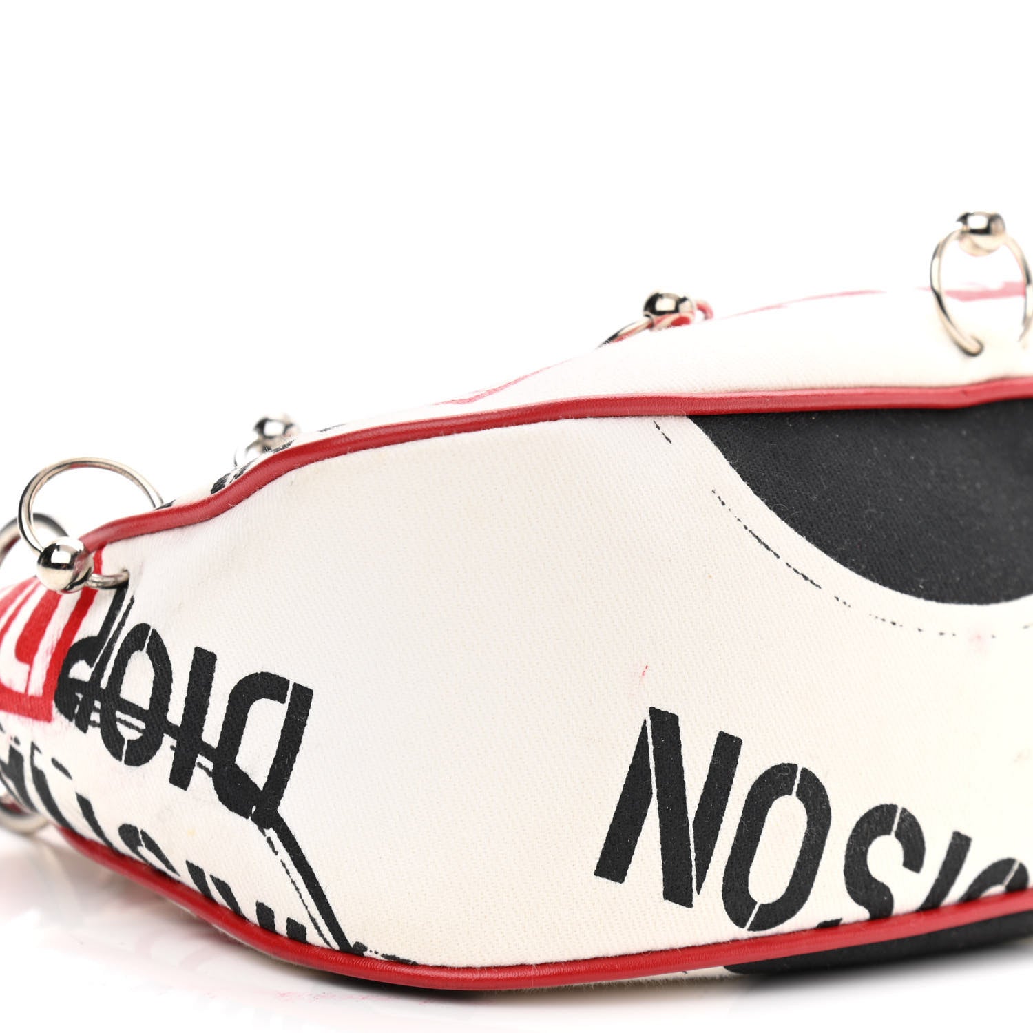 Christian Dior Canvas Hardcore Pierced Shoulder Bag Black Red White 9 of 18