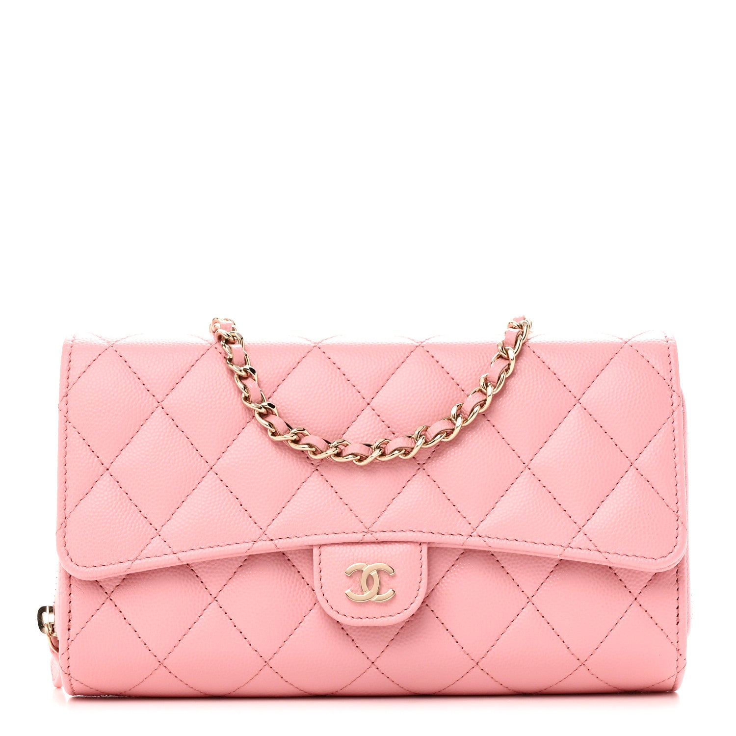 Chanel Caviar Quilted Phone Holder Wallet on Removable Chain Pink 1 of 13