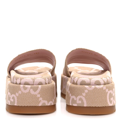 Gucci Monogram Jumbo GG Angelina Platform 55mm Slide Sandals 37 Beige Perfect Pink 6 of 10