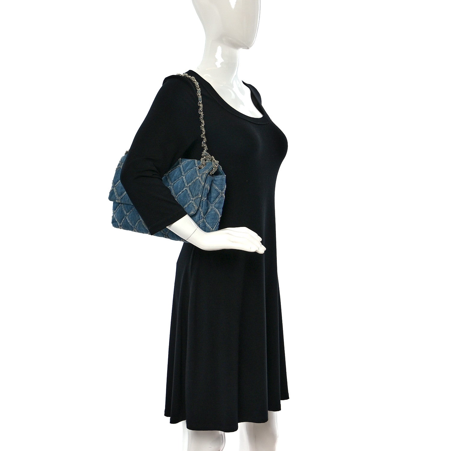 Chanel Frayed Denim Quilted Large Blue Chip Flap Blue 2 of 13