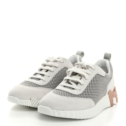 Hermes Air Mesh Suede Goatskin Bouncing Sneakers 38 Gris Lulea White 3 of 8
