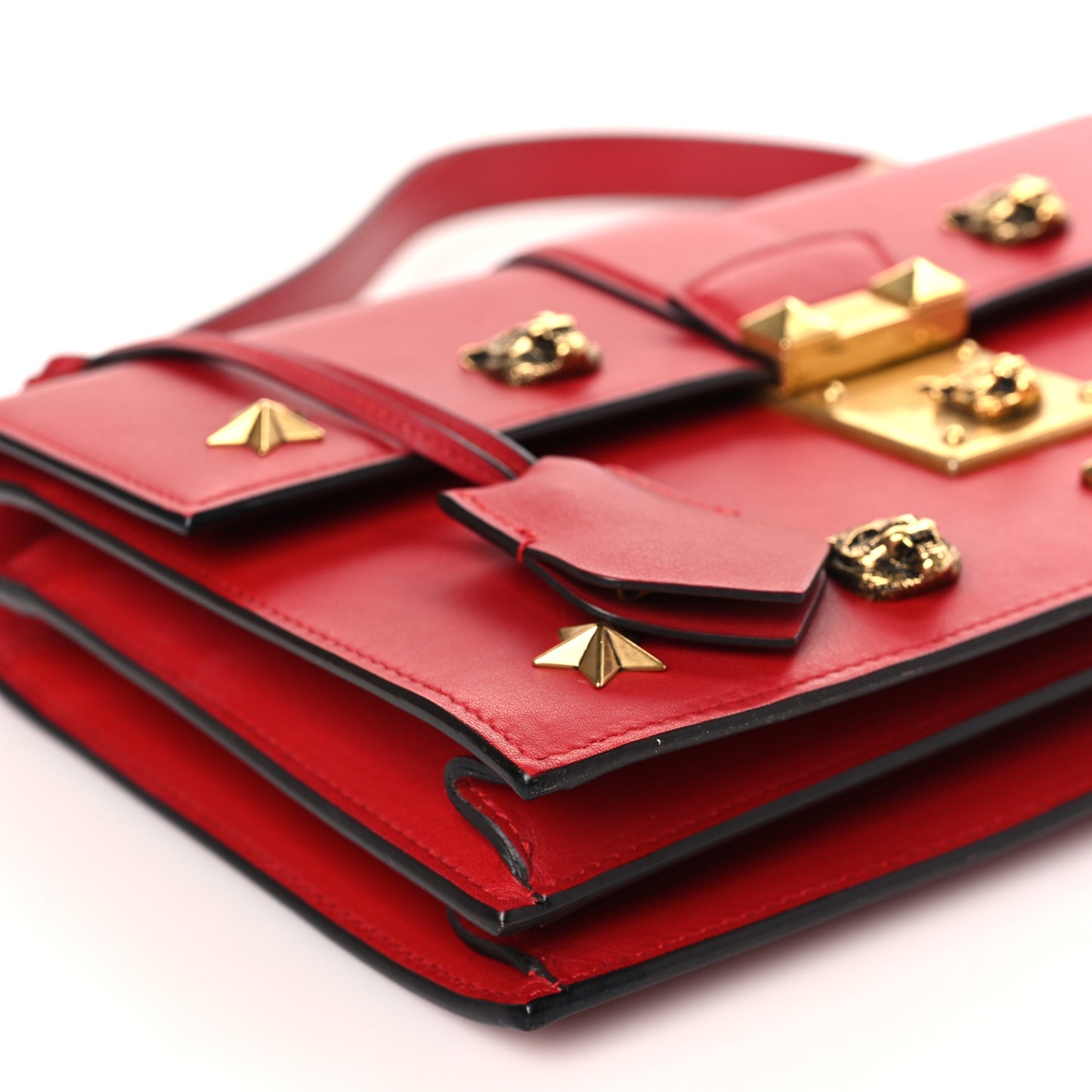Calfskin Medium Cat Lock Top Handle Bag Red