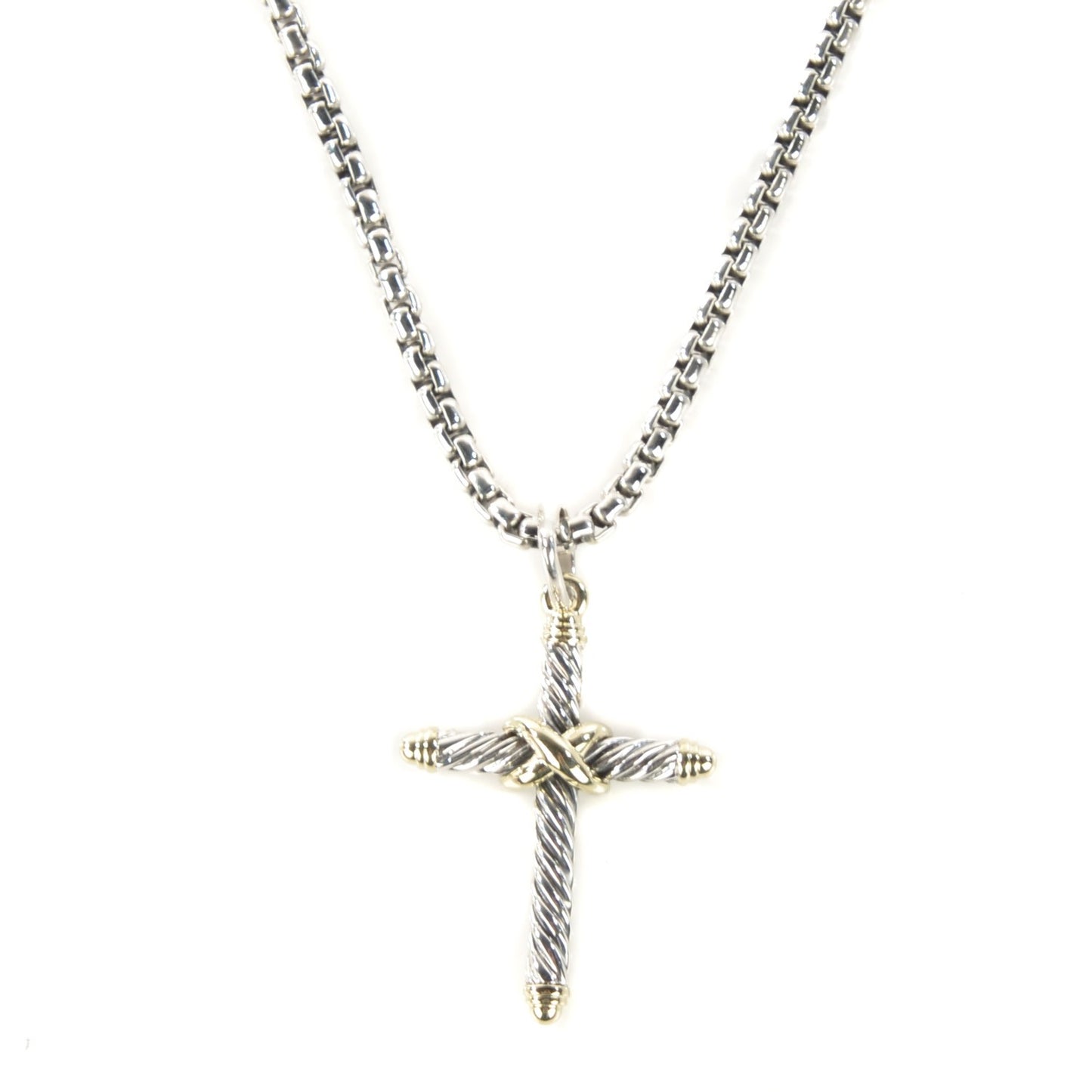 Sterling Silver 14K Yellow Gold 41mm X Cross Necklace