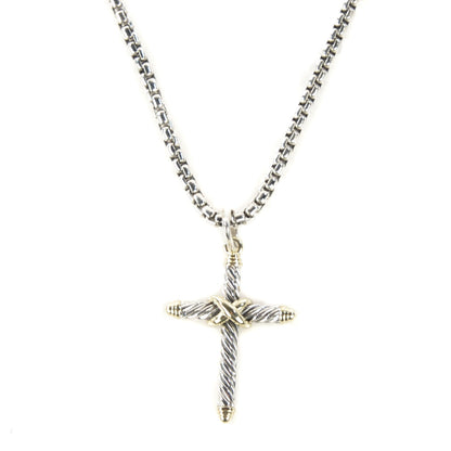 David Yurman Sterling Silver 14K Yellow Gold 41mm X Cross Necklace 1 of 5
